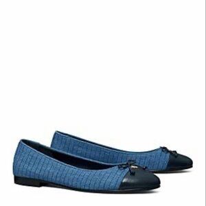 Tory Burch Cap Toe Quilted ballet  Flats size 11 New Denim/Navy Blue
